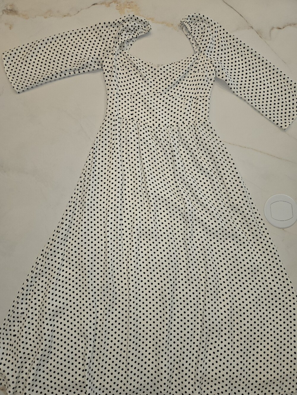Reformation Inori Midi Dress in Eclipse Dot White Polkadots | size 2 - Picture 7 of 10
